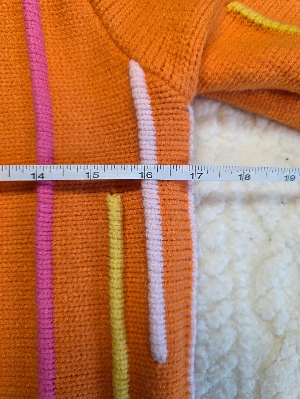 THML Bright Orange Short-Sleeve Crewneck Sweater with Multicolor Raised Stripes - Picture 3 of 5